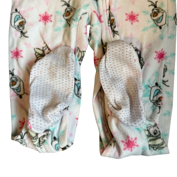 Disney Frozen Pajamas Elsa Olaf Zip Footed Fleece Sleeper White Pink 4T - Picture 4 of 4